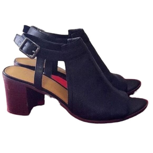 Franco Sarto Open Toe Mandi Block Heels Black Leather Shoes Women's 9.5 M - Picture 16 of 16